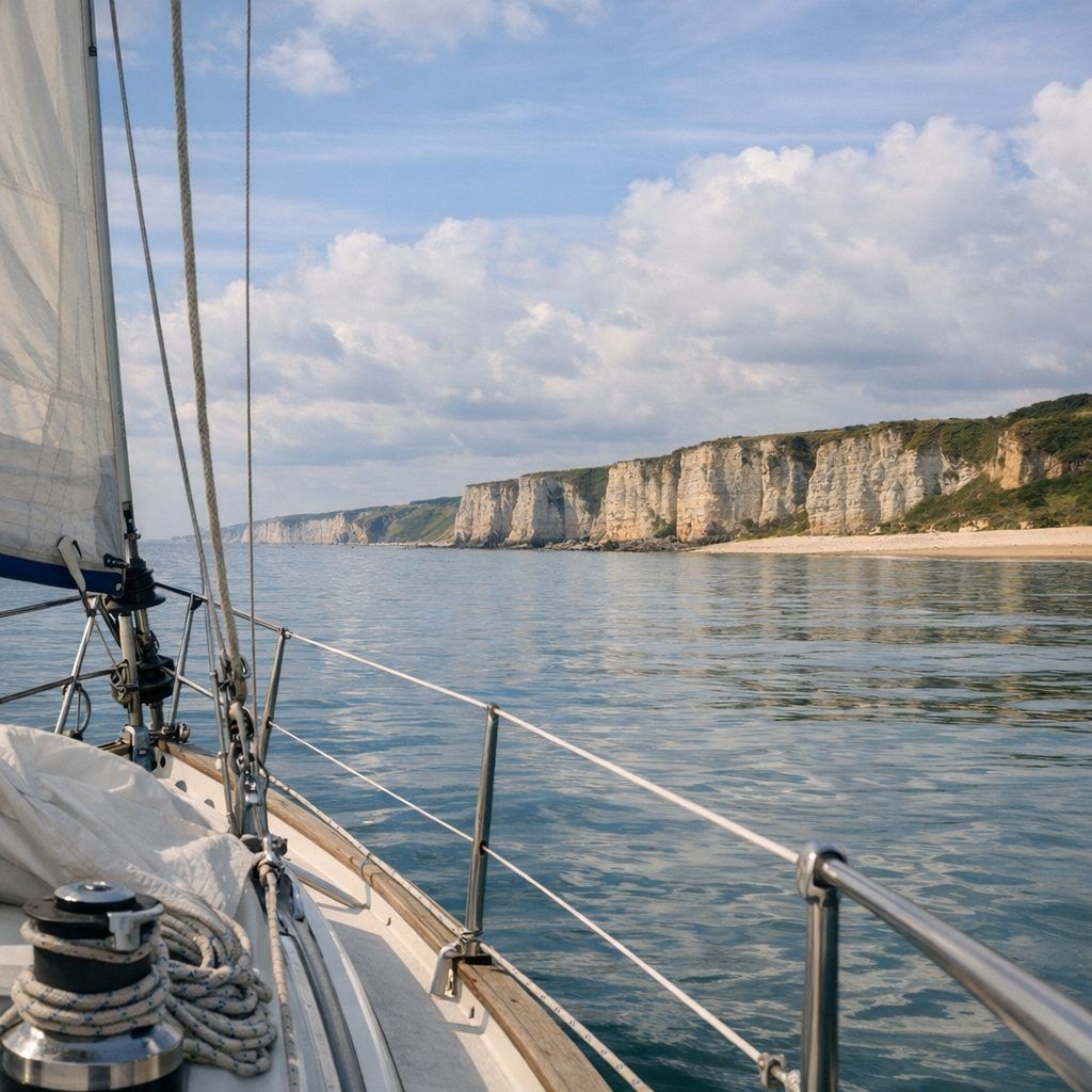 Côte du Bessin depuis un bateau : repères à lire